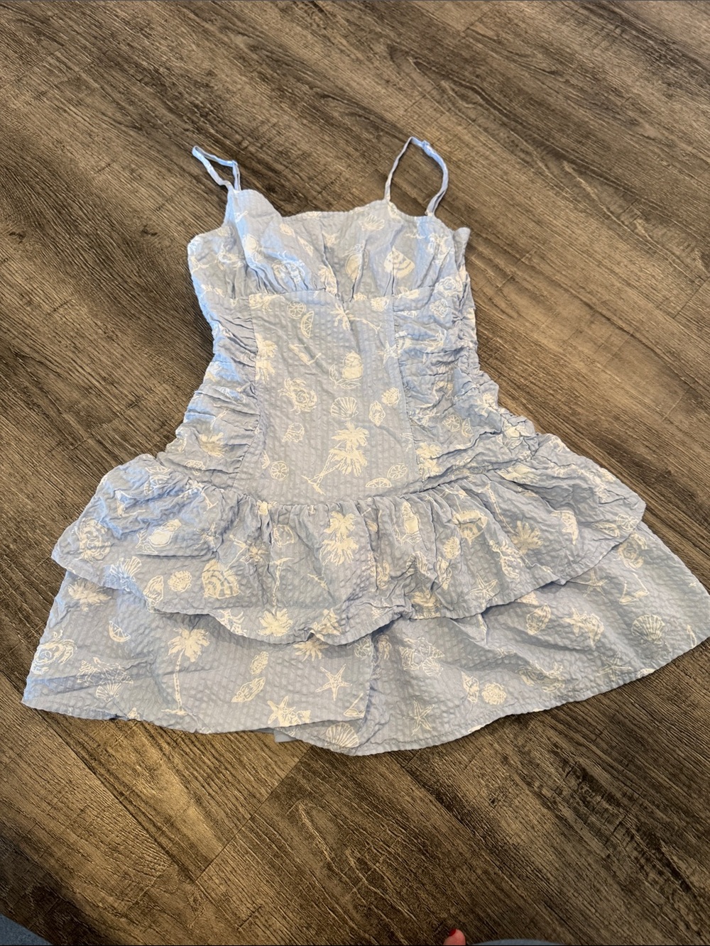 art class Light Blue Tiered Floral Sundress